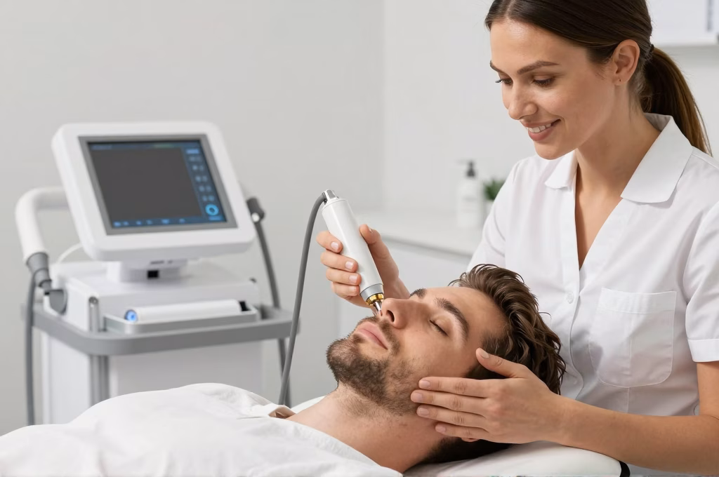 Produits de grooming masculins haut de gamme disposés sur une surface en marbre