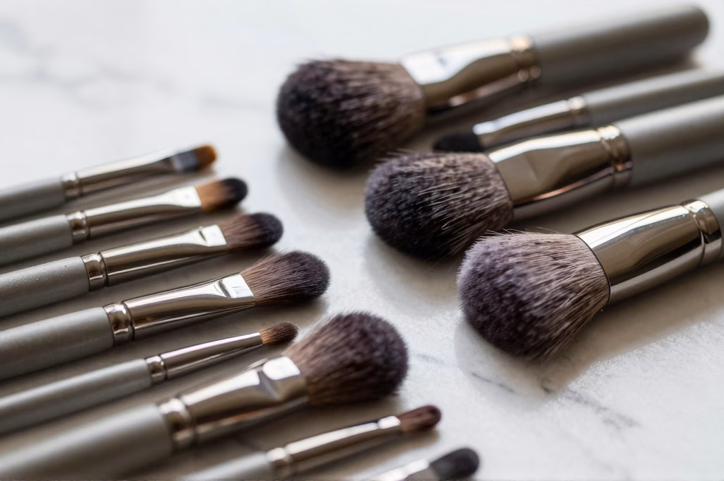 Collection de pinceaux de maquillage professionnels en poils naturels et synthétiques