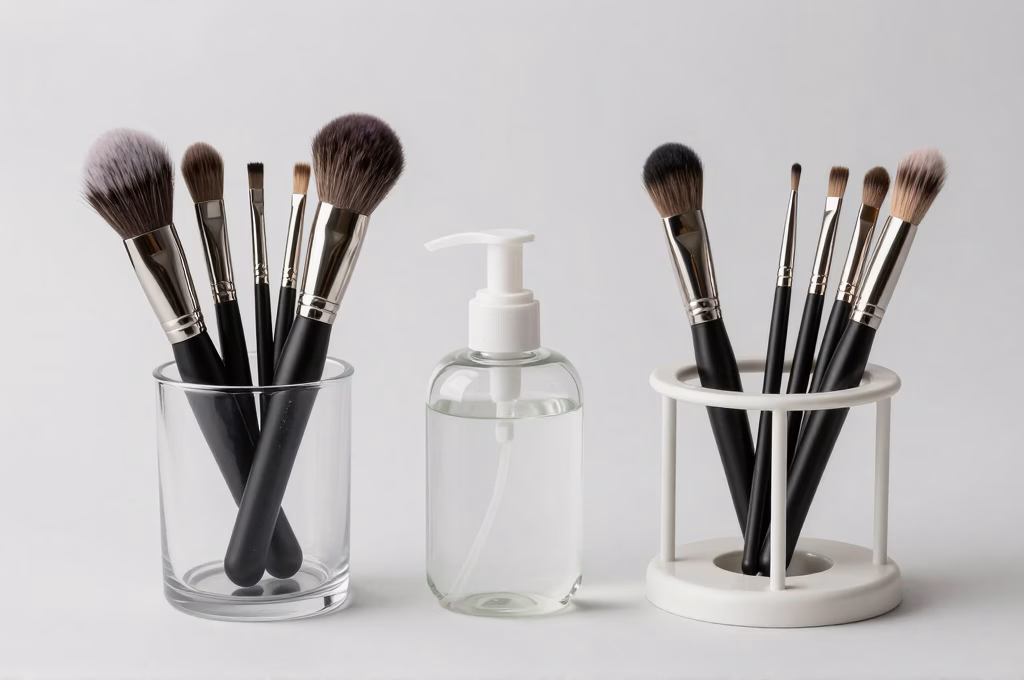 Nettoyage et entretien de pinceaux de maquillage professionnel avec support de séchage et savon