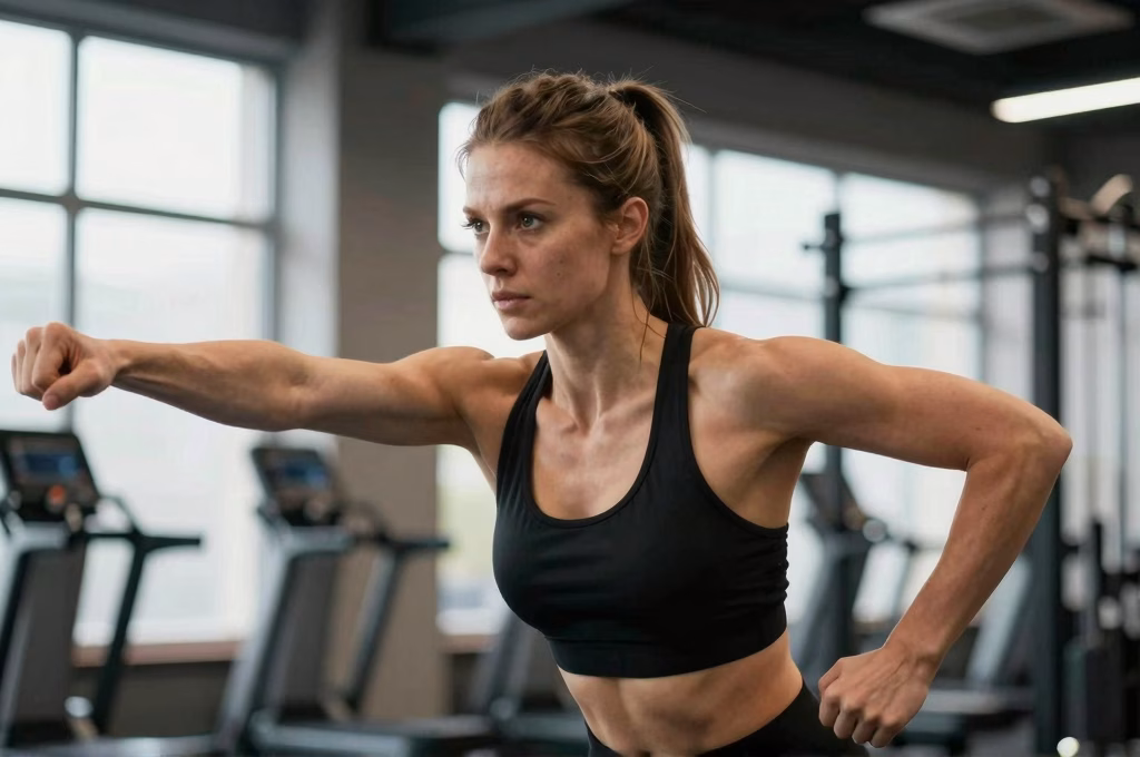 Femme pratiquant un exercice de force dynamique pour affiner sa silhouette et renforcer ses muscles